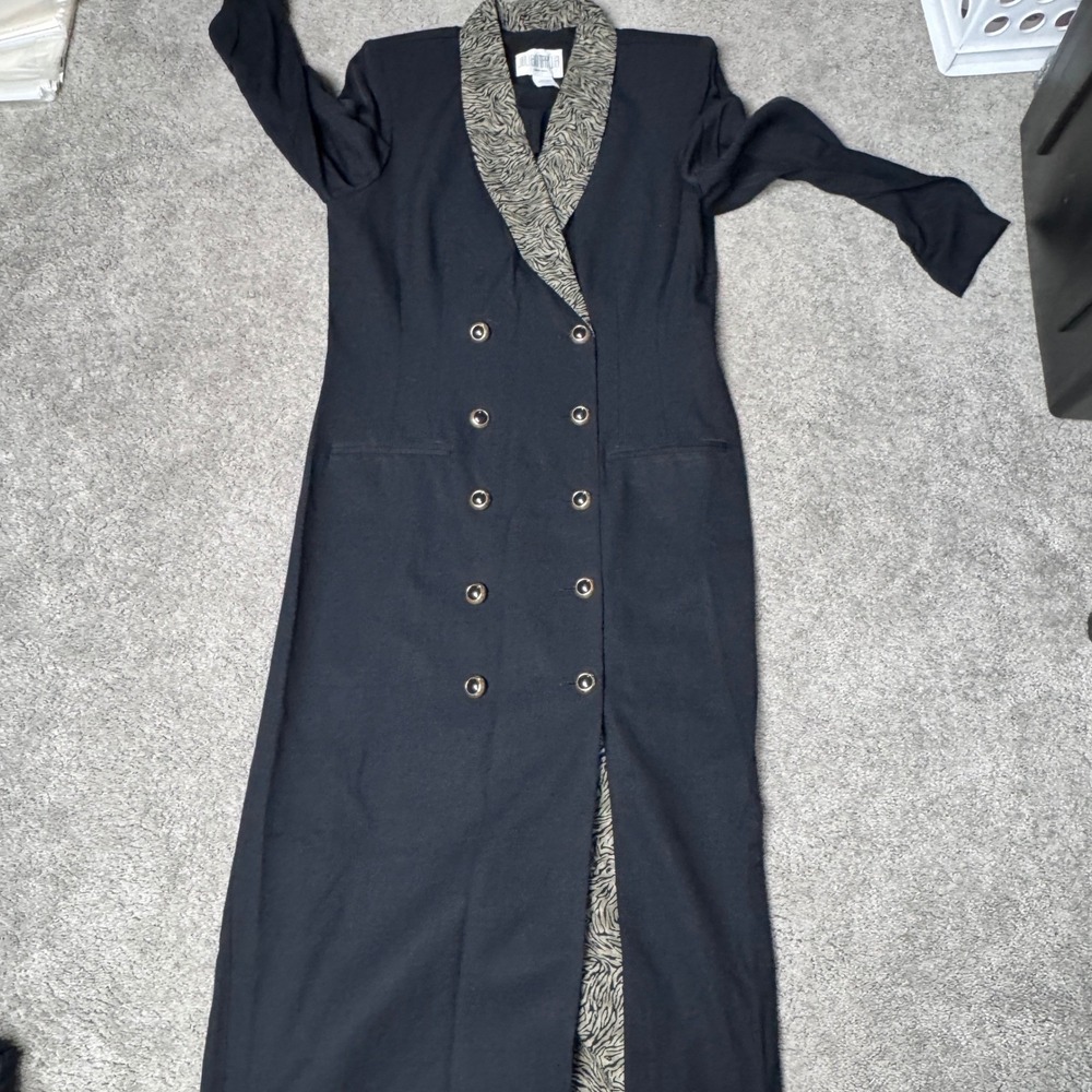 Vintage Julian Taylor Black Zebra Gold Blazer Dress Size 12